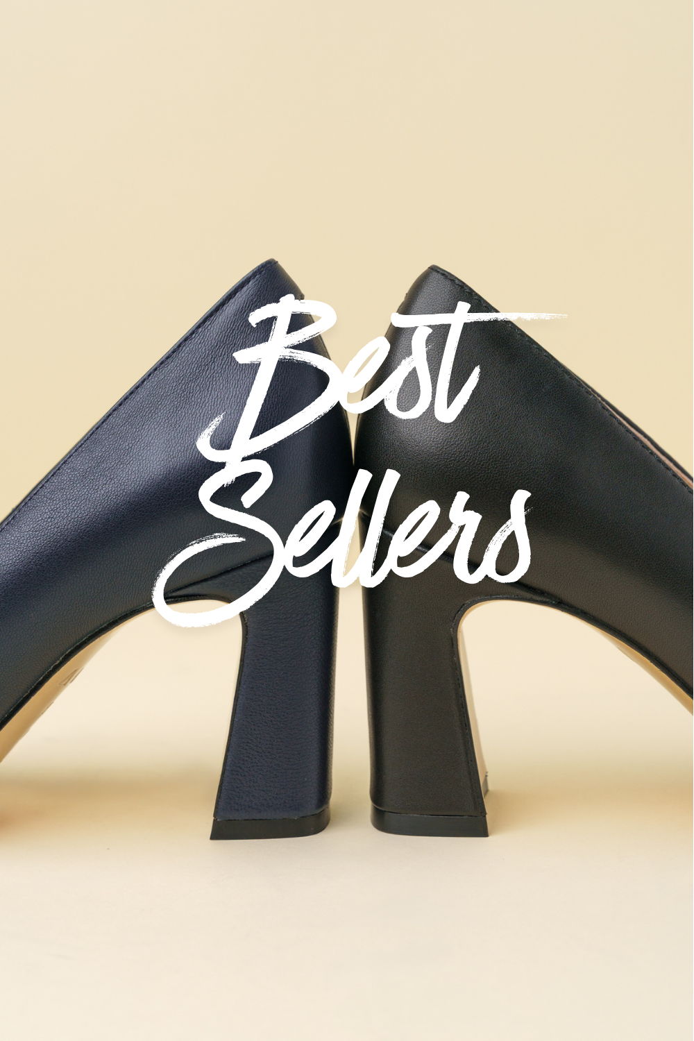 Two high-heeled shoes with text overlay saying 