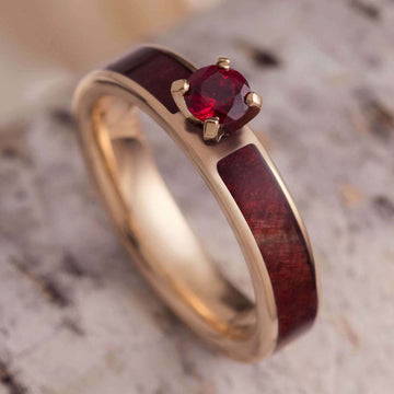 Ruby Engagement Ring with Ruby Redwood Inlay