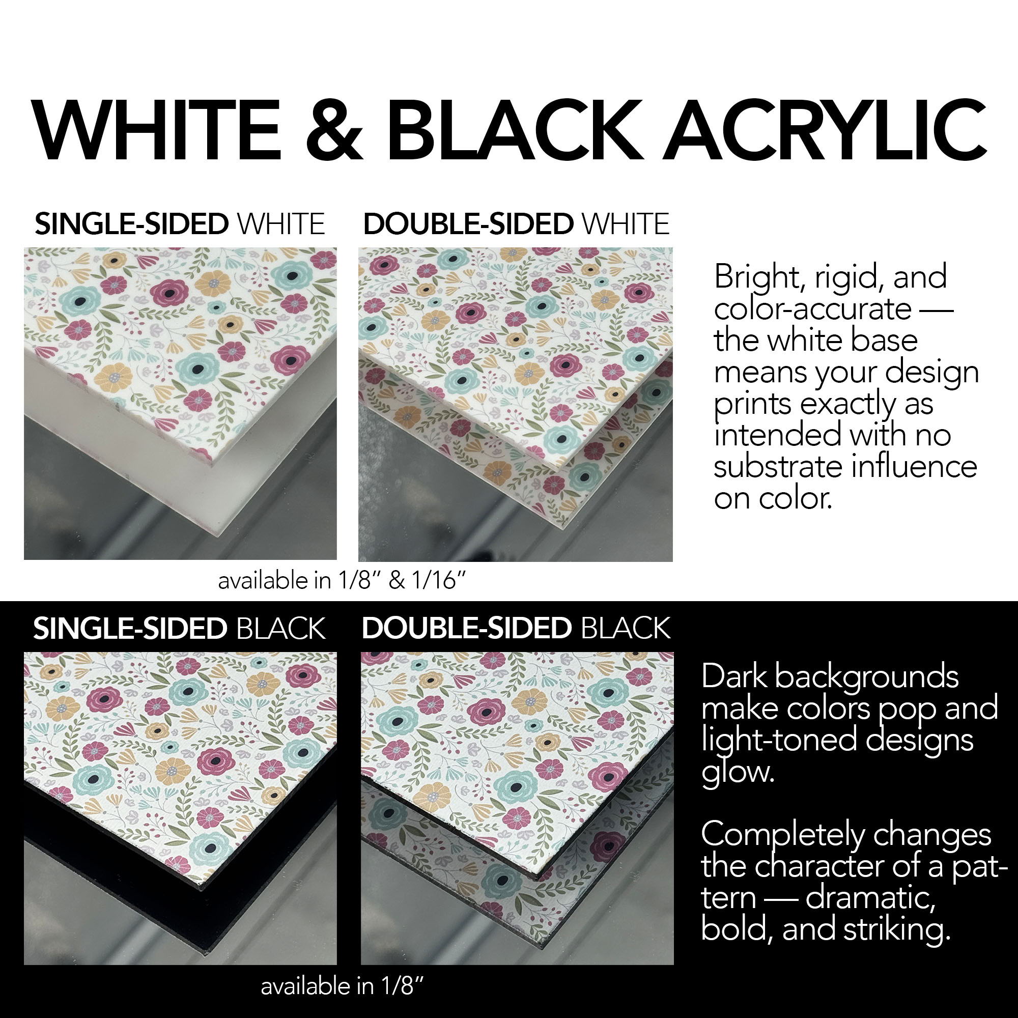 White and black acrylic printed substrates single and double sided — COLORboard Expressions