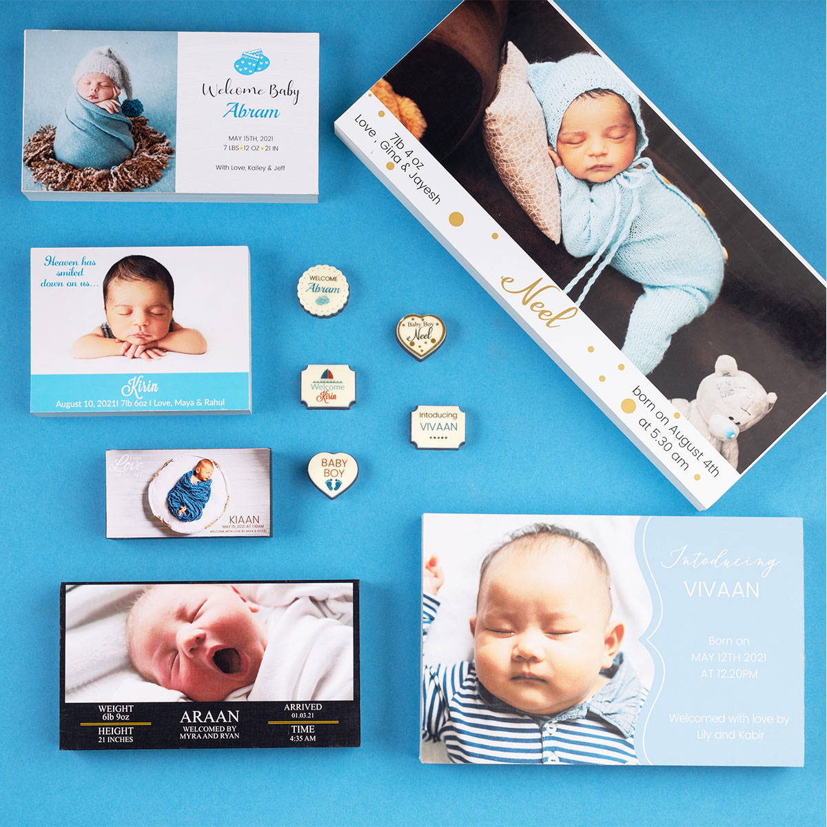 New Baby Gift Holds 5 Pictures Silver Blue Baby Boy Multi Photo Frame 