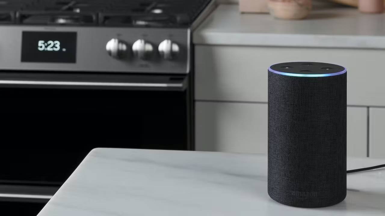 amazon echo on counter with Café range in background