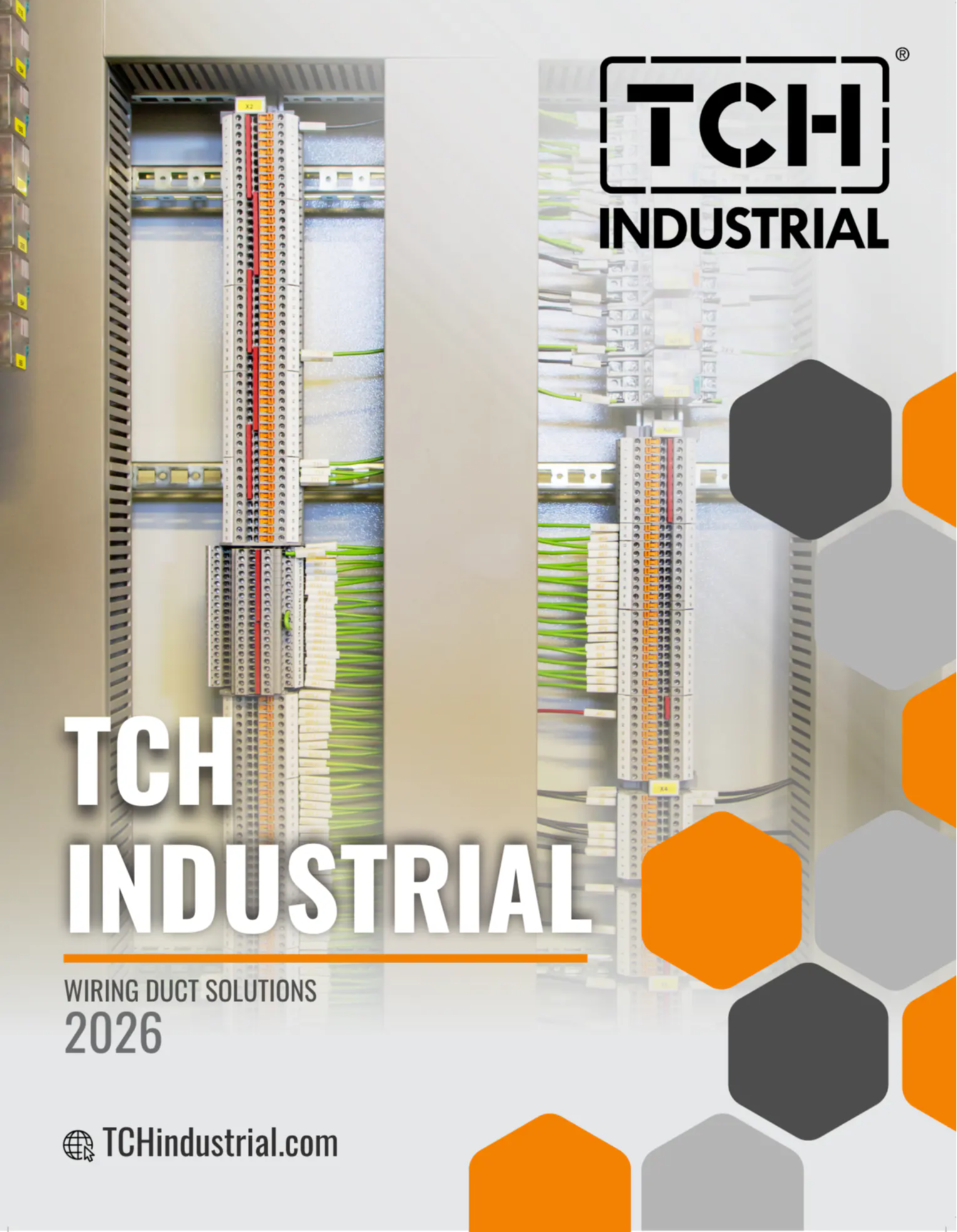 TCH industrial wiring duct product selection guide document preview showing technical sizing charts and dimension specifications for panel wire management solutions