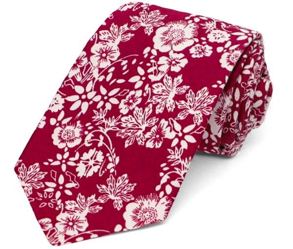 Burgundy floral skinny tie