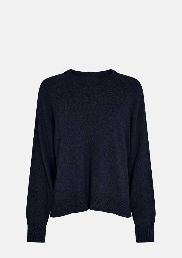 Product image of Levete Room Zophia Pullover in Dark Navy with round neckline and long sleeves.