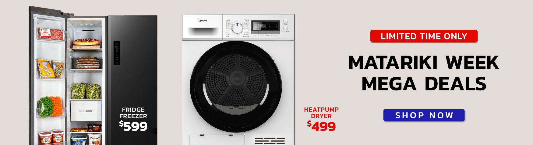 Fridge and washing machine promotion for Matariki Week Mega Deals.