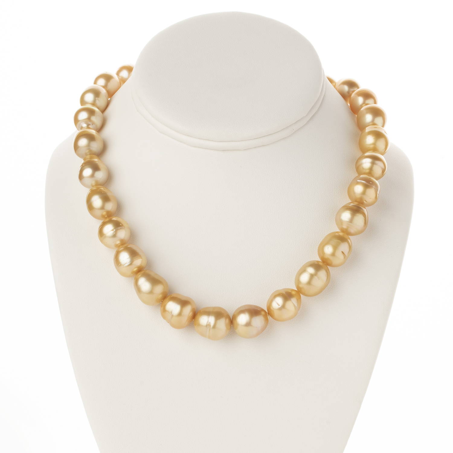 Golden South Sea Pearl Necklace on Jewelry Bust