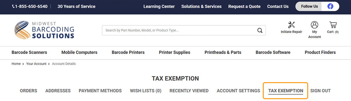 Website navigation menu for business solutions.