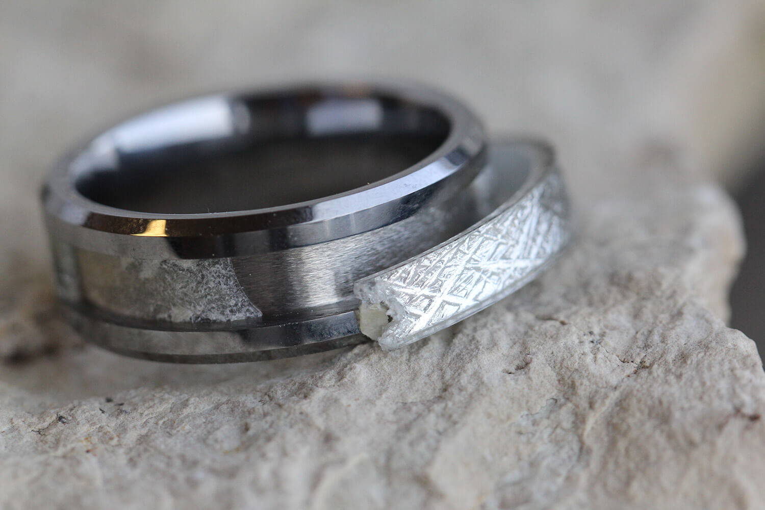 Meteorite Wedding Ring Set