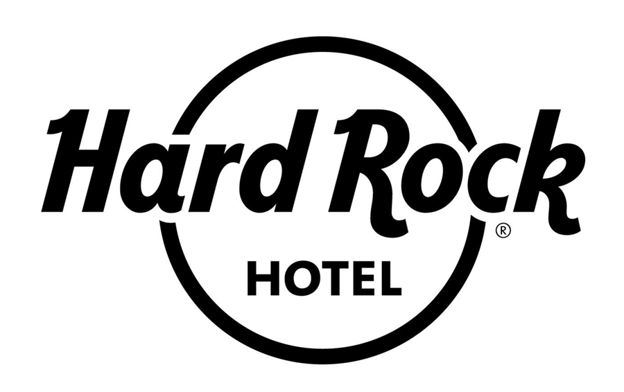 Logo of Hard Rock Hotel in black and white.