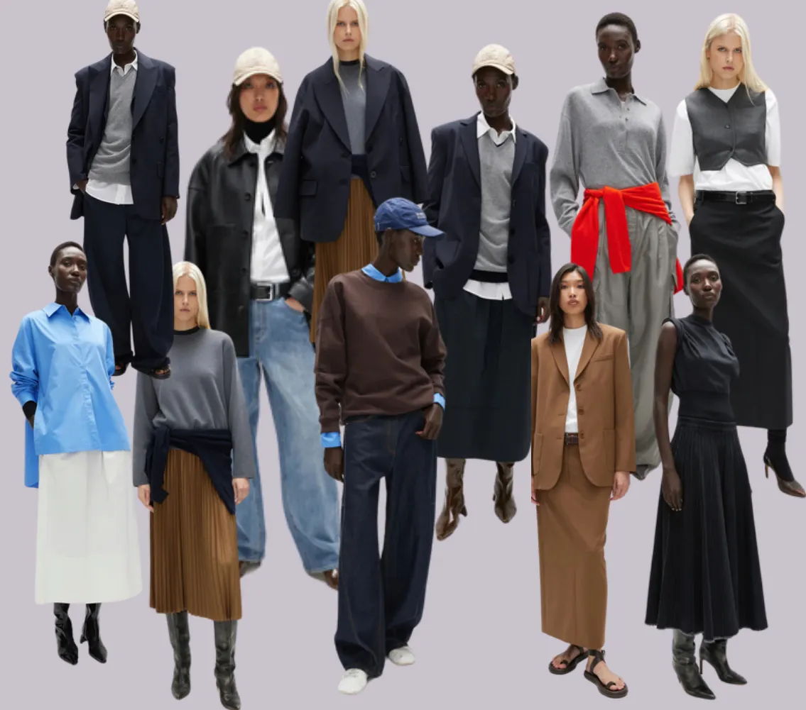 Fashion models showcasing diverse outfits against a neutral background.