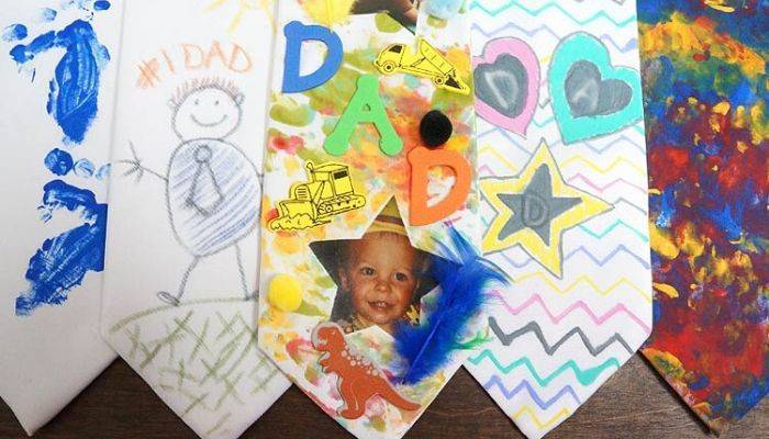 Several neckties DIY decorated for Father's Day
