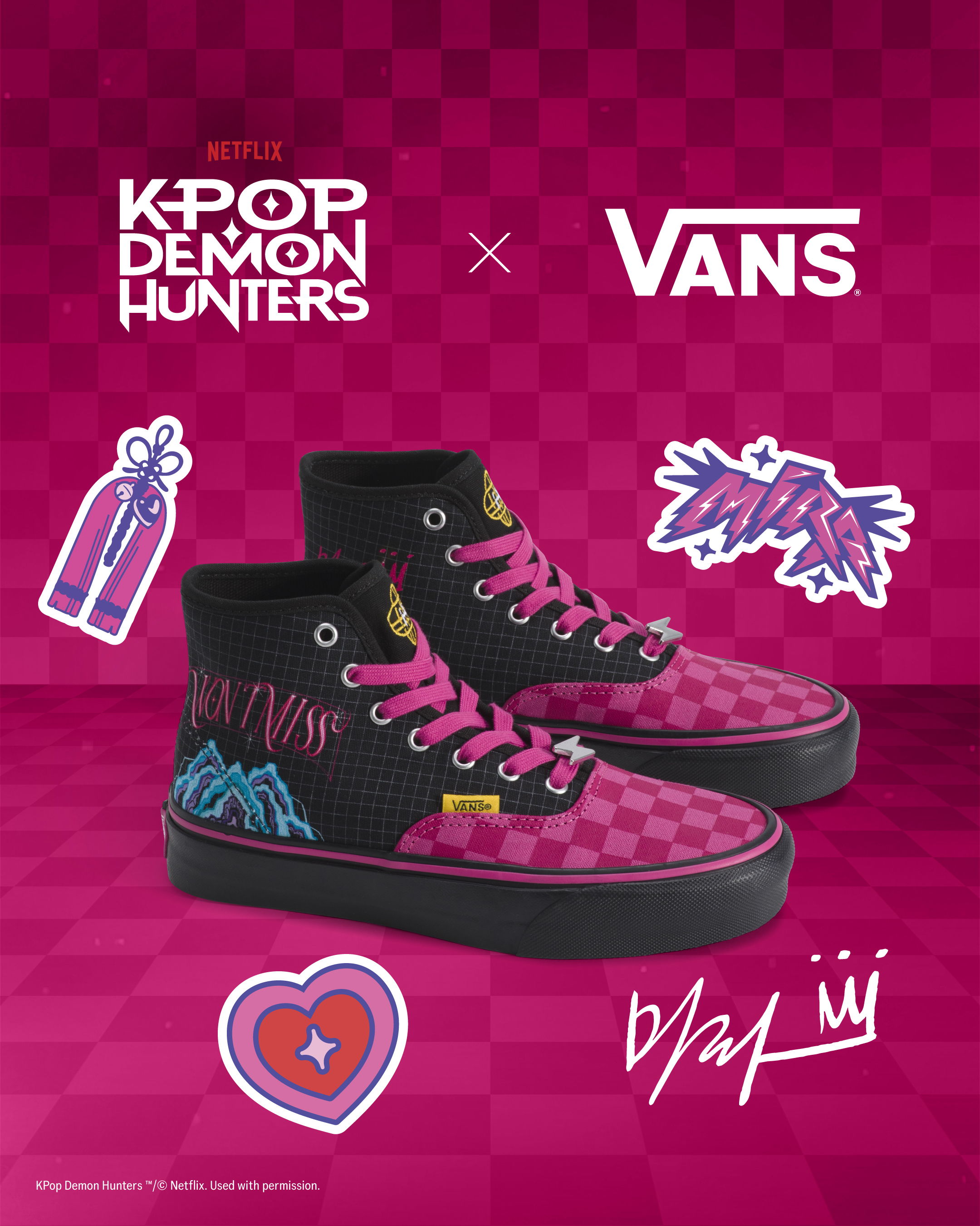 Vans sneakers featuring K-Pop Demon Hunters design and colorful graphics.