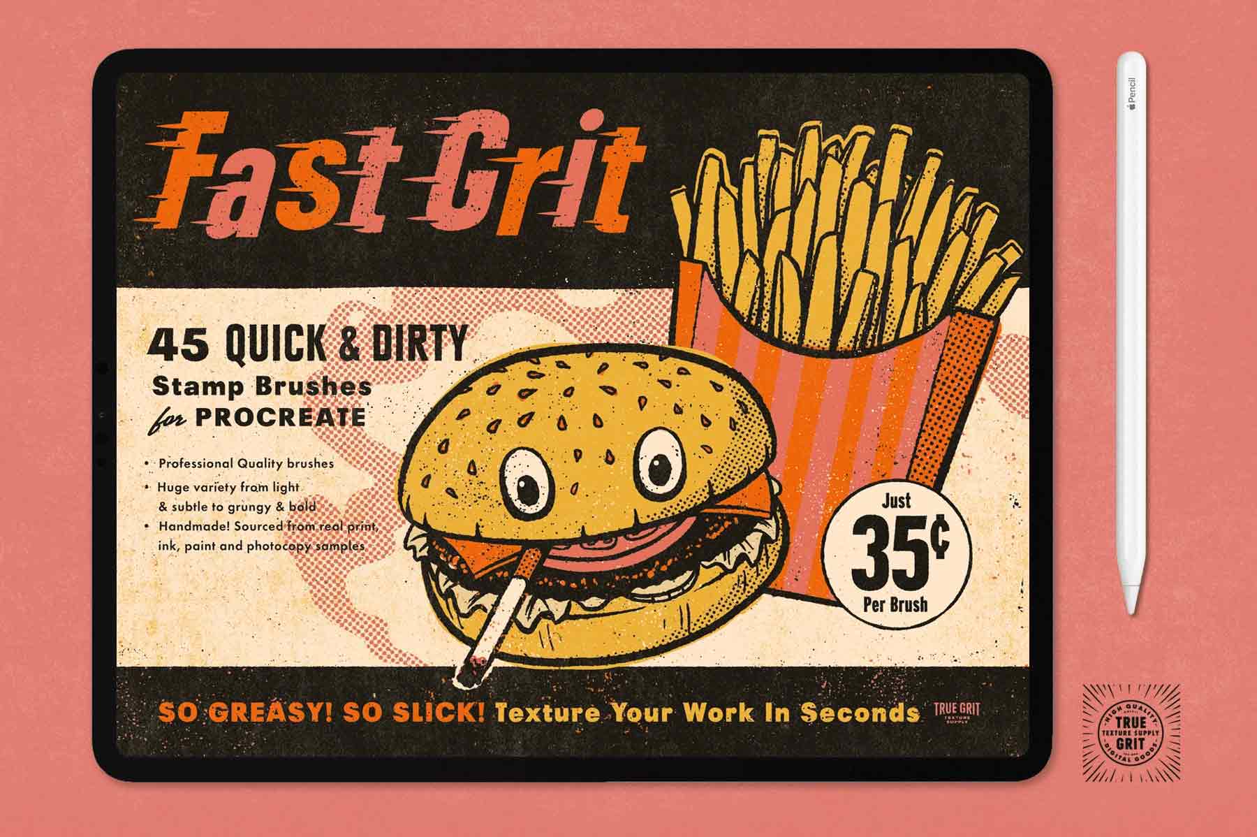 Fast Grit quick and dirty stamp brushes for Procreate from True Grit Texture Supply.