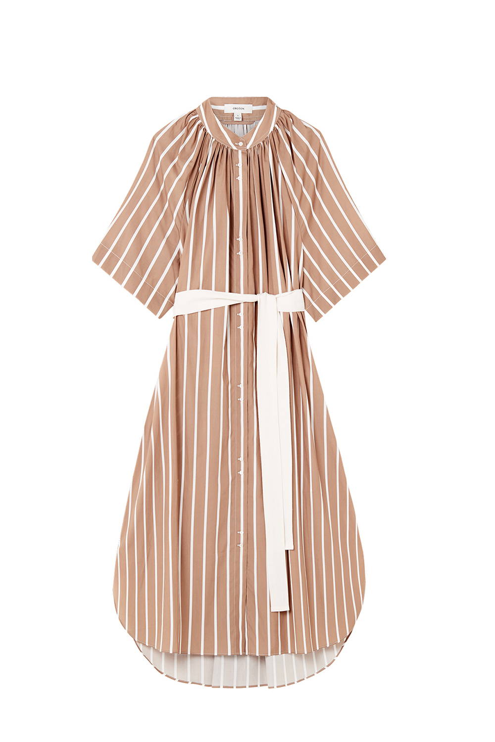 Oroton Stripe Dress Brown and White
