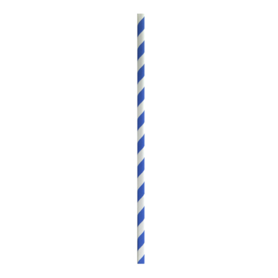 A blue and white striped paper straw