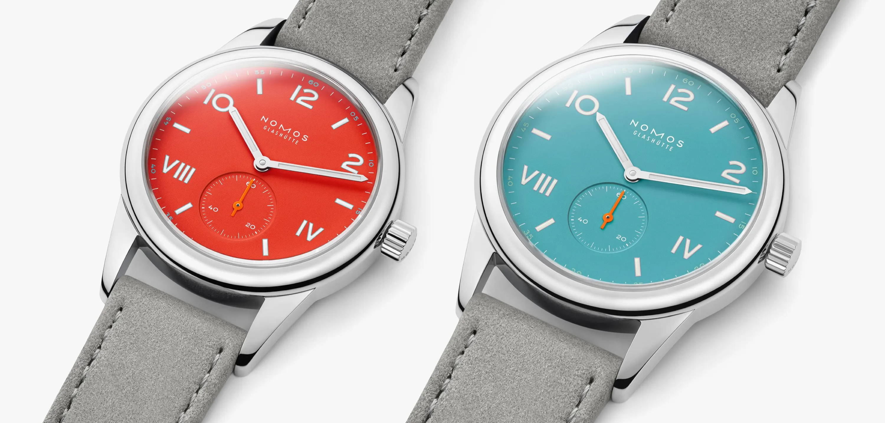 Nomos Glashutte Watches with Turquoise and Red Dials
