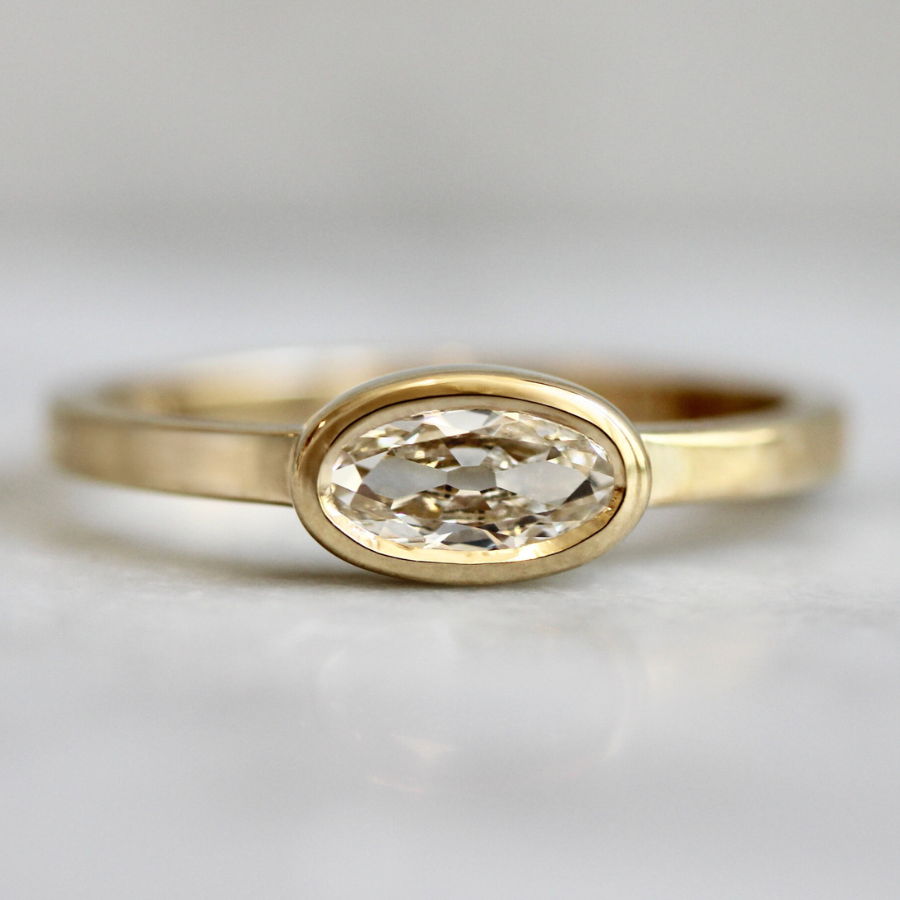 Lab grown moval diamond ring in east-west bezel setting