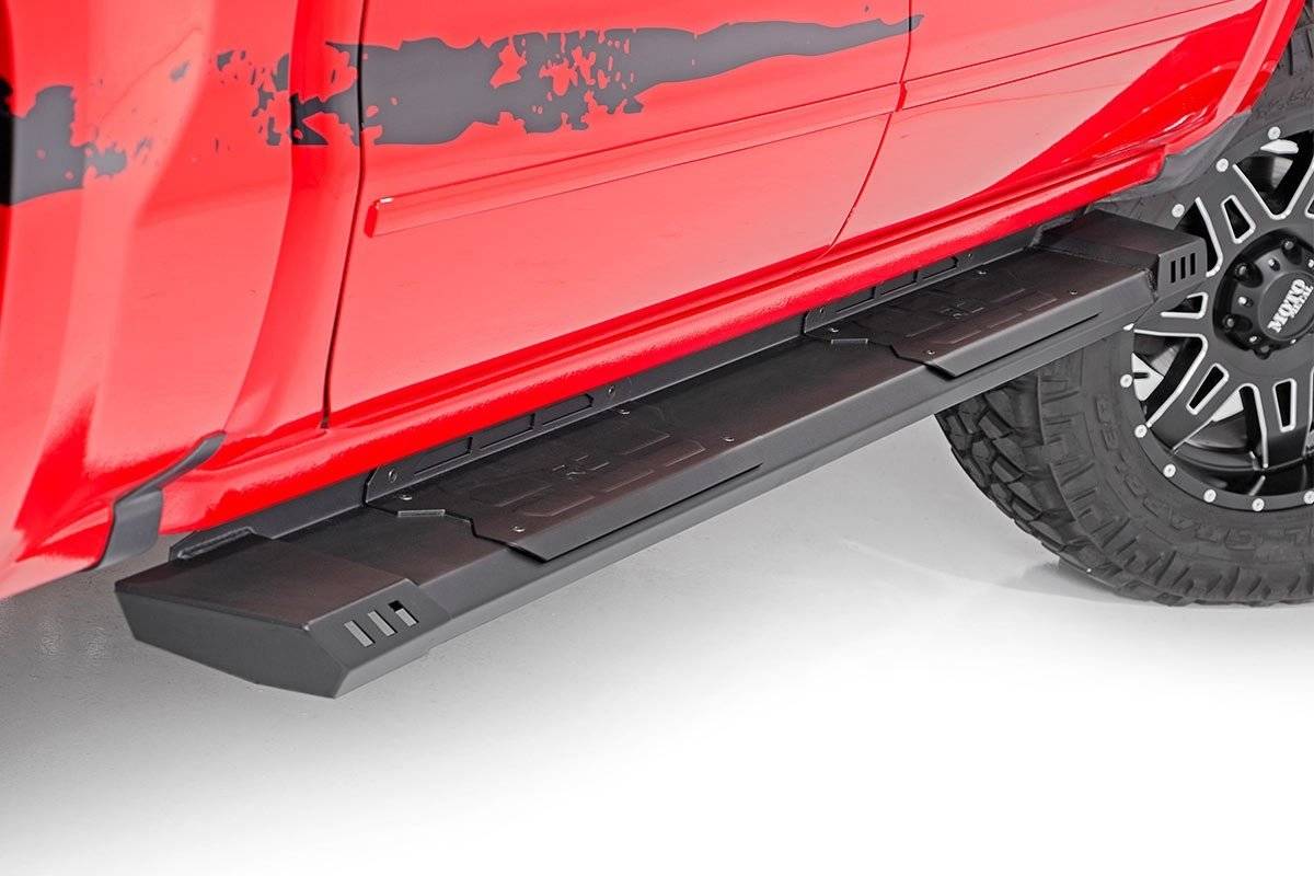 Close up running board red dodge truck