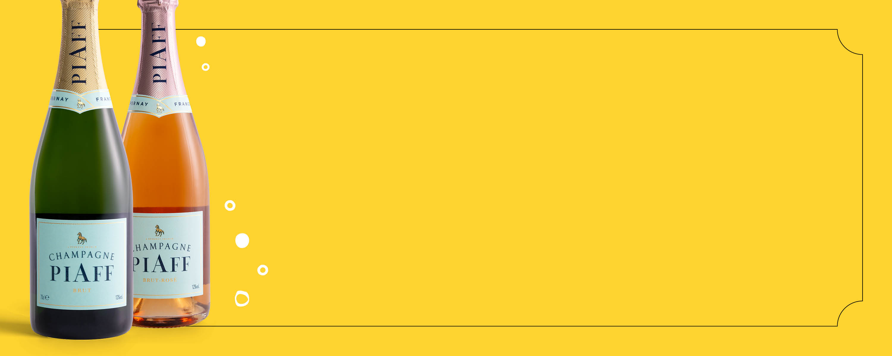 Two bottles of sparkling wine on a yellow background.