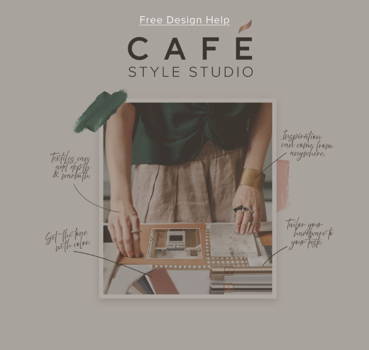 A person working on design materials in a cafe-style studio.
