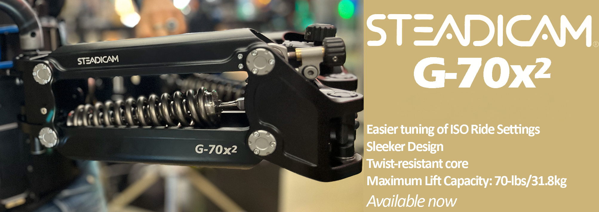 Steadicam G-70x², showcasing adjustable settings and specifications for camera stabilization.