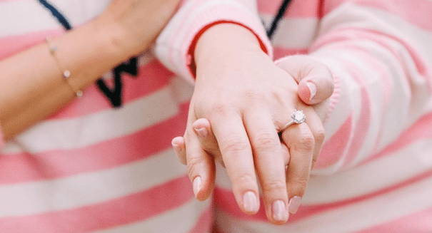 Close Up Of Rebel Wilson's  2.55 carat Diamond Engagement  by Tiffany's