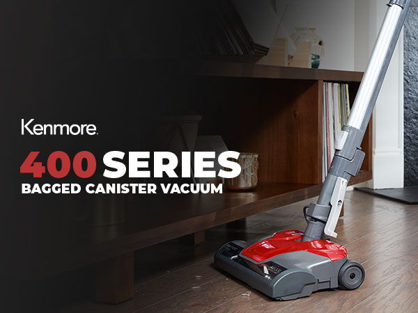 Kenmore 400 Series Bagged Canister Vacuum in a home setting.