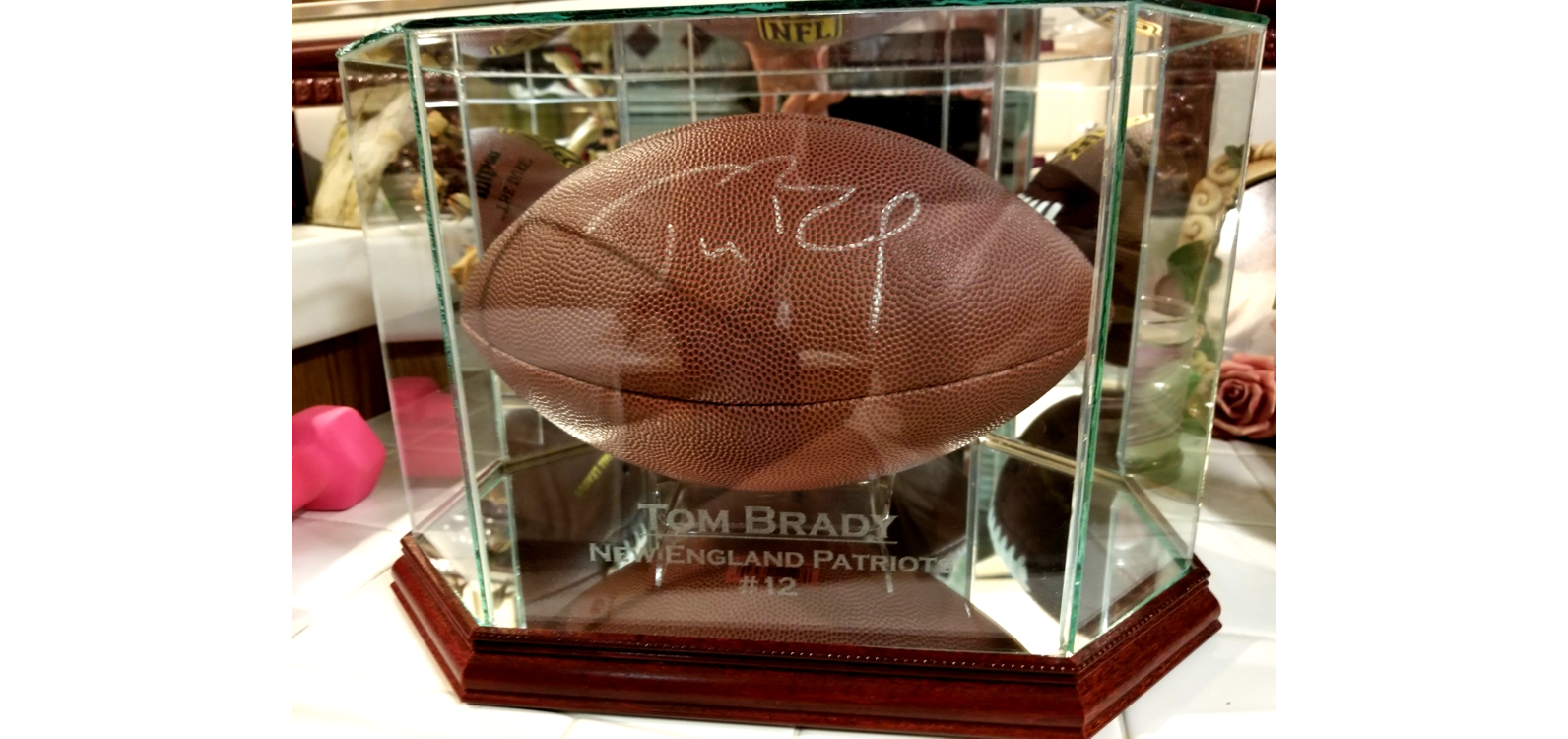 tom brady signed football in case