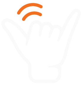 A hand gesture forming a shaka sign with wavy lines above.
