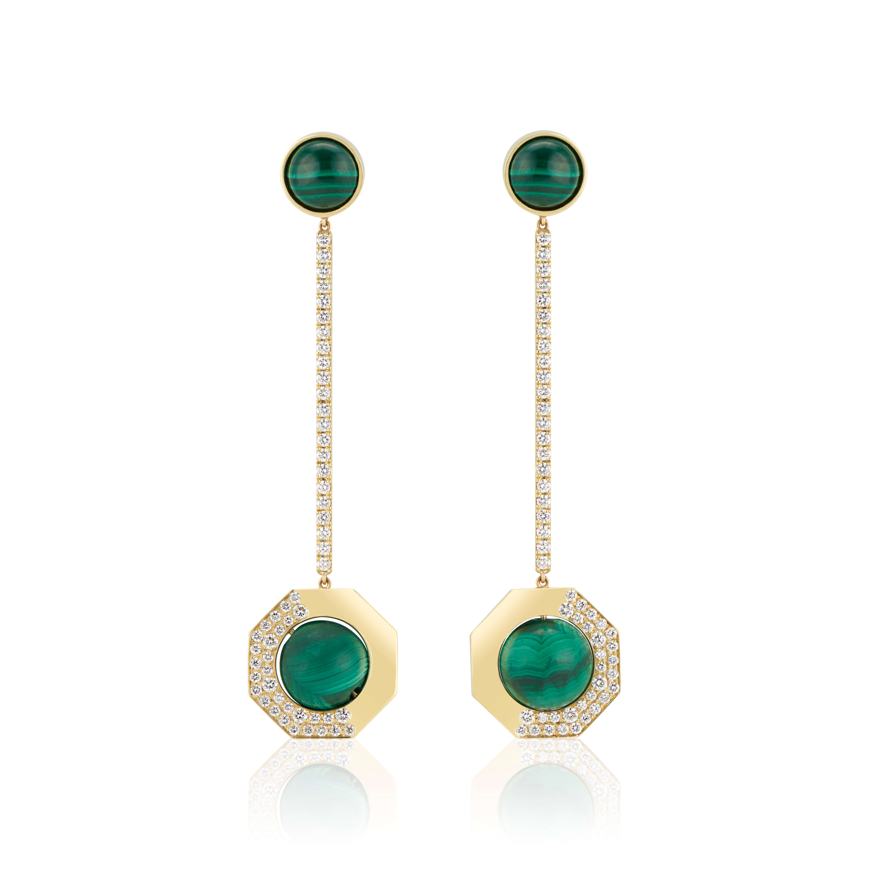 malachite gold and diamond earrings
