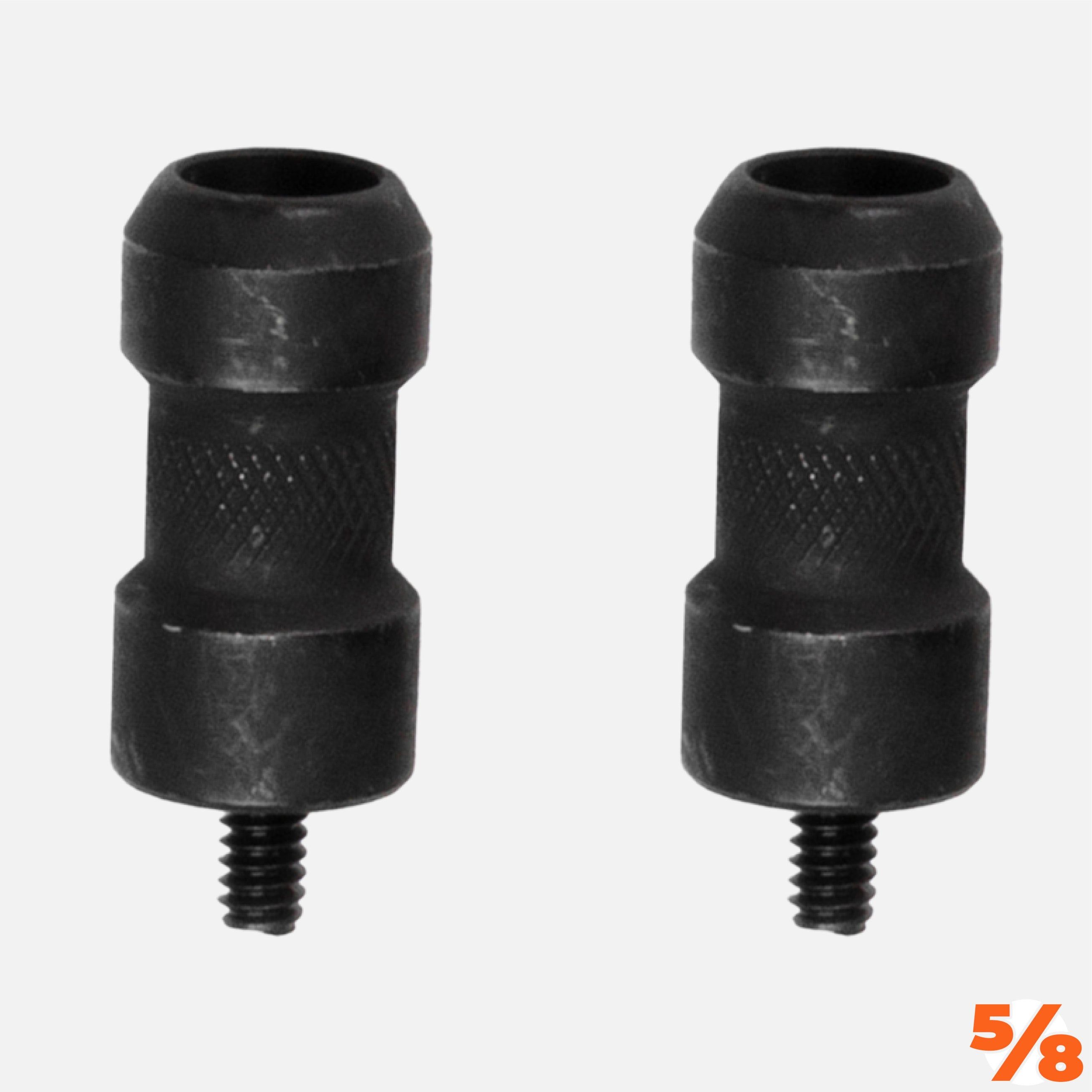 Two black connectors with threaded ends, labeled 5/8.