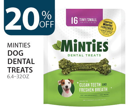 20% off Minties Dog Dental Treats 6.4–32 oz