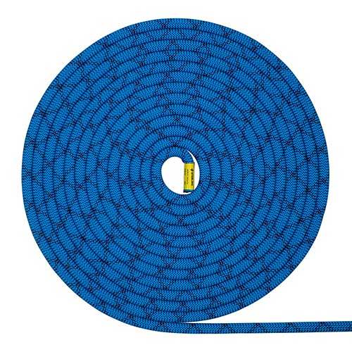Coiled blue climbing rope