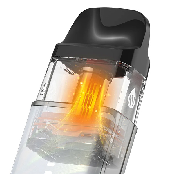 A picture of a XROS pod with a orange flame inside to symbolise the corex heating technology