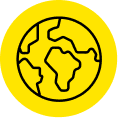 Outline of the Earth on a yellow background.