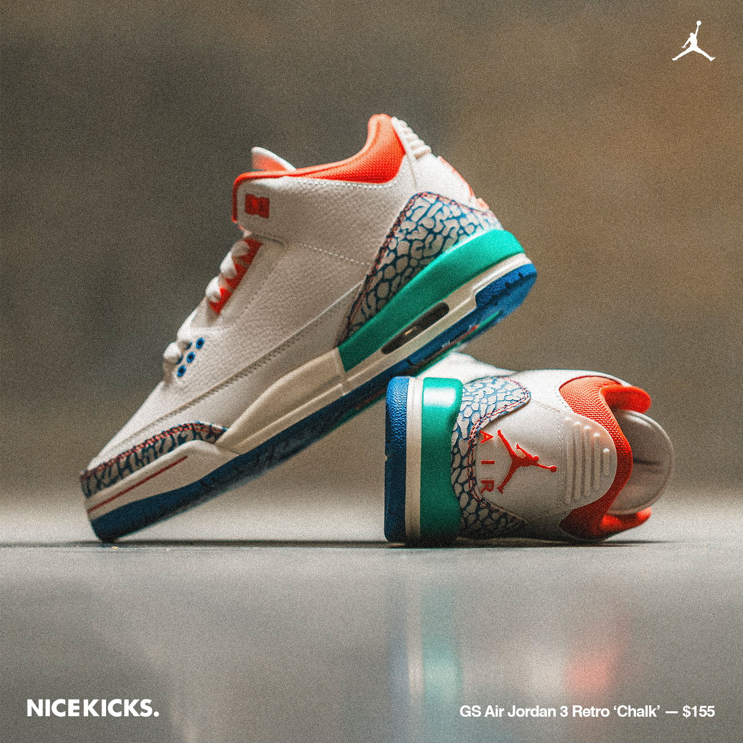 White and red sneakers with unique sole design, featuring the Jordan logo.