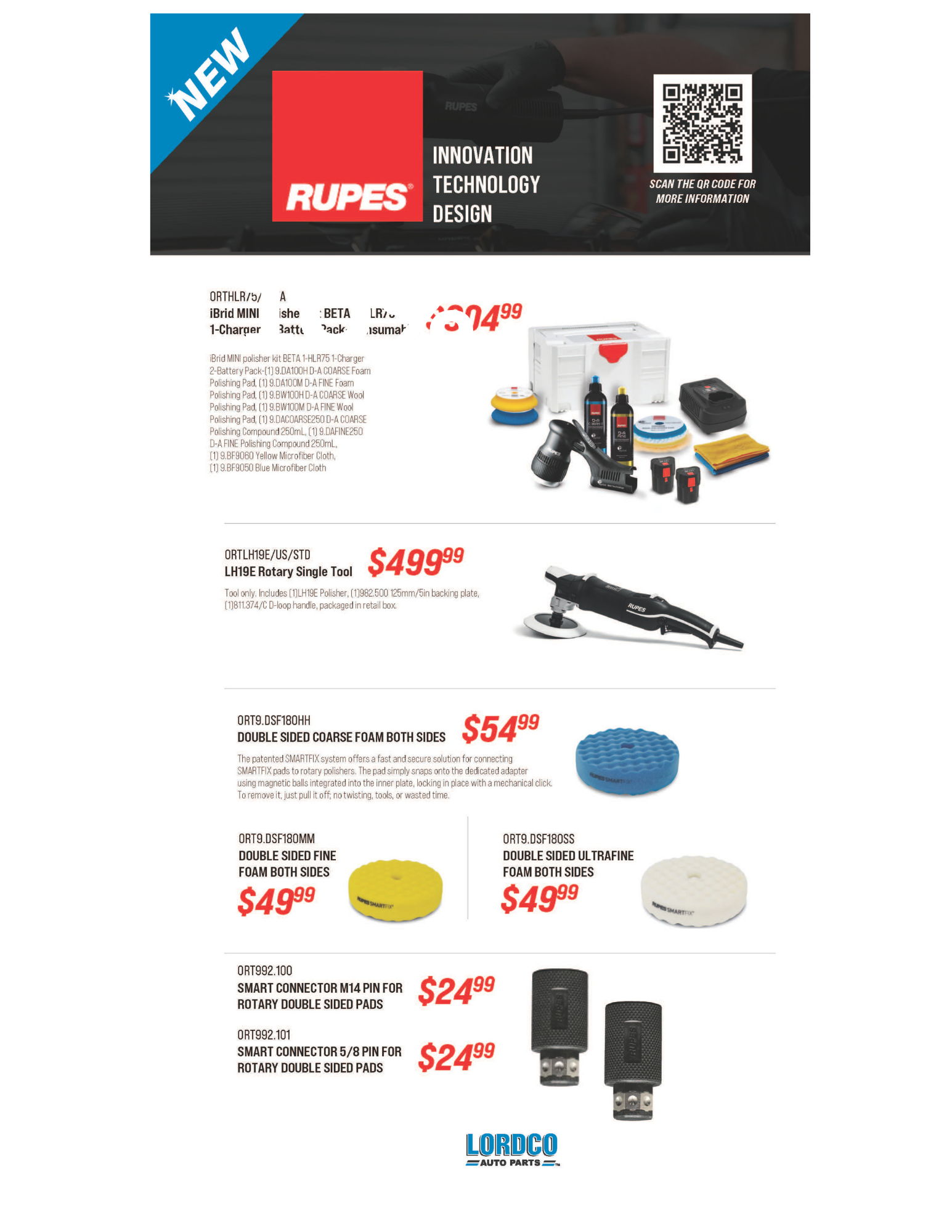RUPES' line of polishers, sanders, abrasives, and consumables is now available at Lordco Auto Parts.