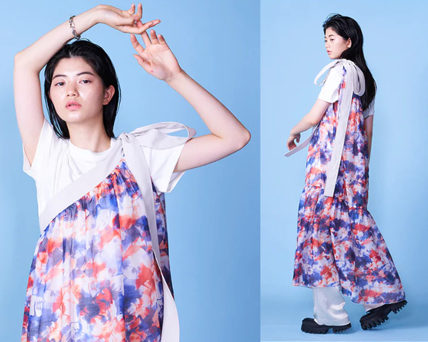 ＜lautreamont BLEUBLANC＞アシンメトリータイダイティアードワンピ