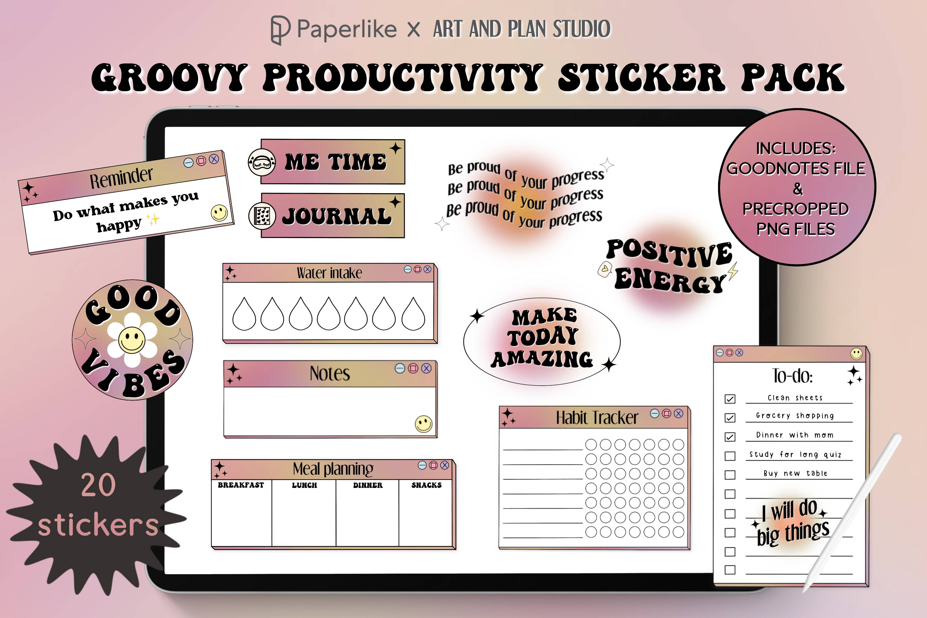 Groovy Productivity Sticker Pack [Paperlike X Art And Plan Studio]
