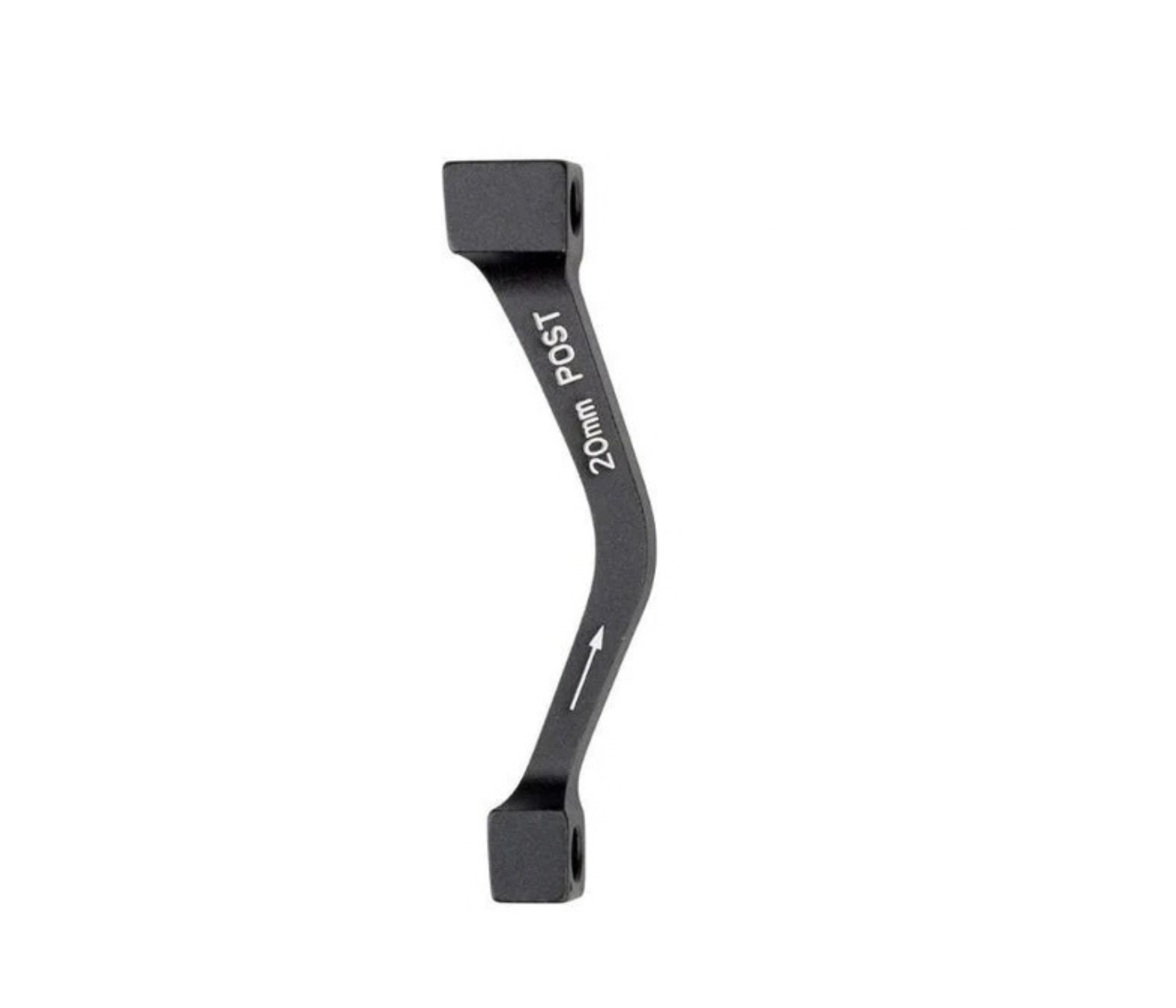 Black metal brake adapter with engraved markings.