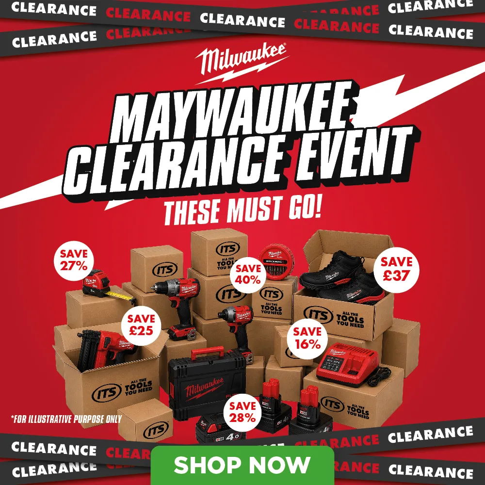 Milwaukee clearance event promotion with discounted tools and products. Shop now!