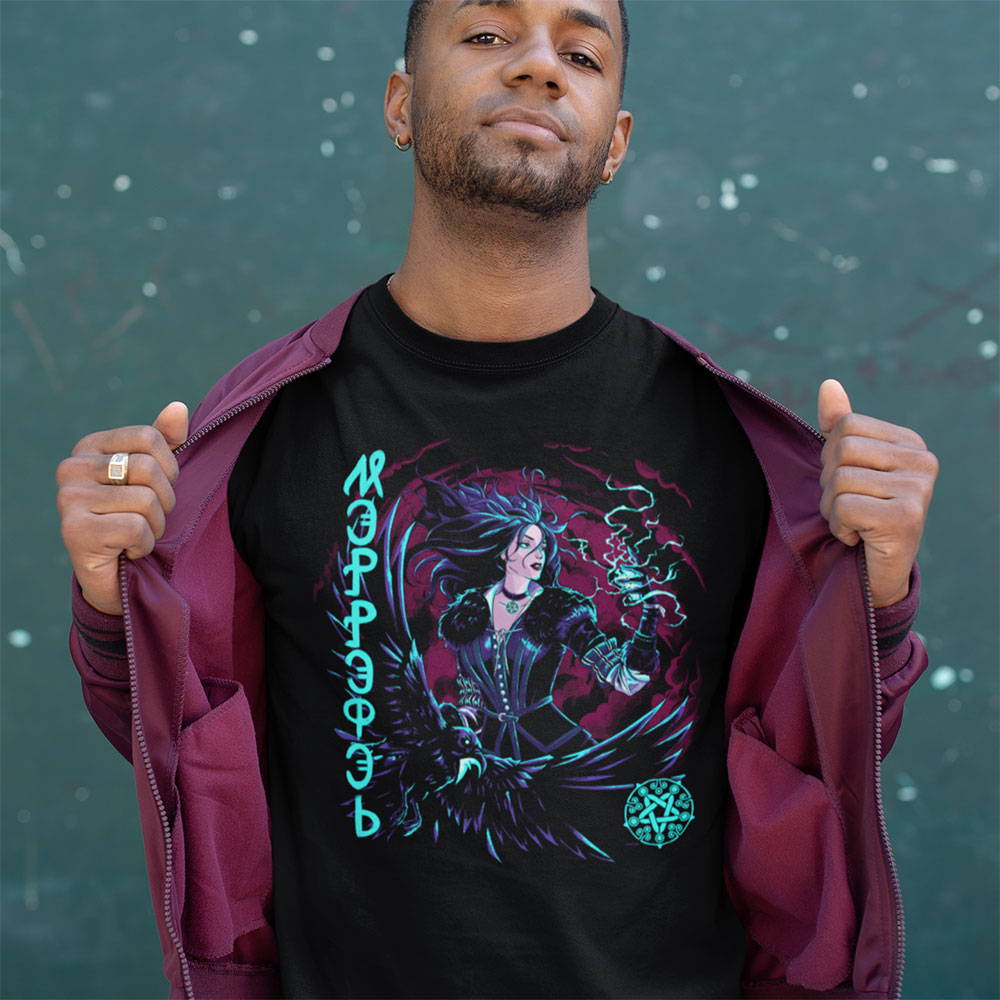 Image of a model wearing a Witcher tee