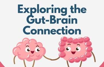 Two cartoon characters representing the brain and gut, holding hands.