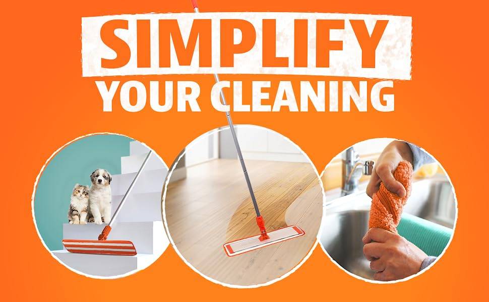 Angry Orange Mops for Floor Cleaning - Microfiber Mop for Messes and Hair  Removal with 2 Scrubber and 2 Microfiber Pads for Hardwood, Tile and More 
