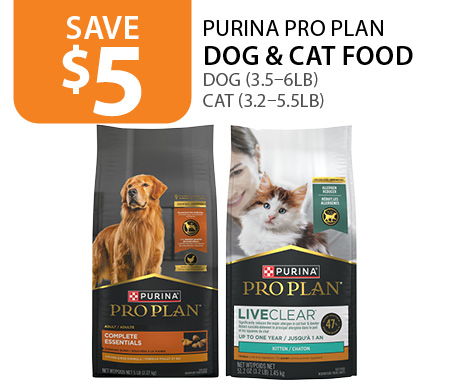 $5 off Purina Pro Plan Dog (3.5–6lb) & Cat (3.2–5.5lb) Food