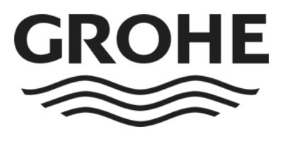 Logo of GROHE with wavy lines underneath.