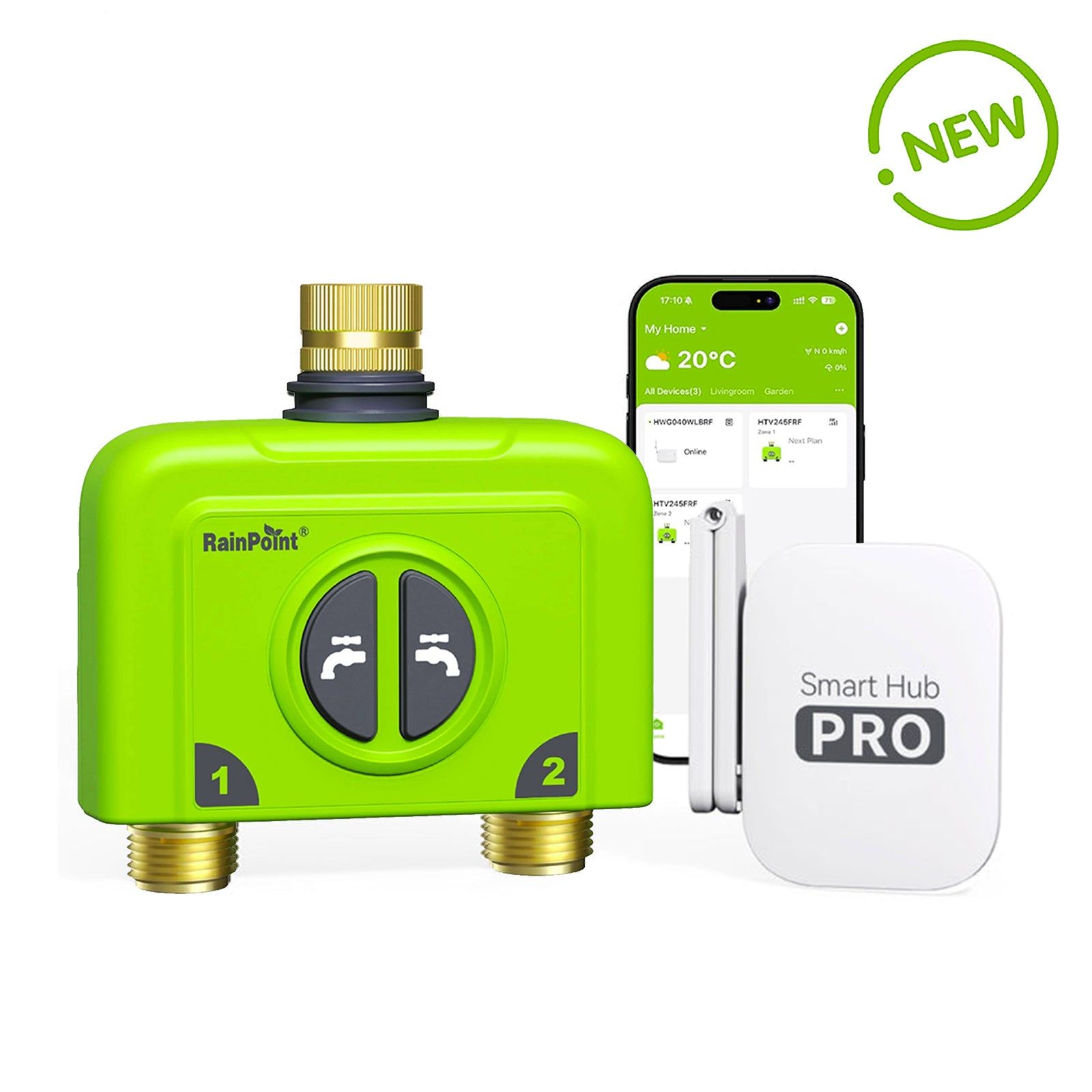 Smart irrigation device with smartphone connectivity and hub.