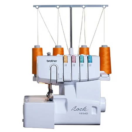 a serger by Brother with orange spools