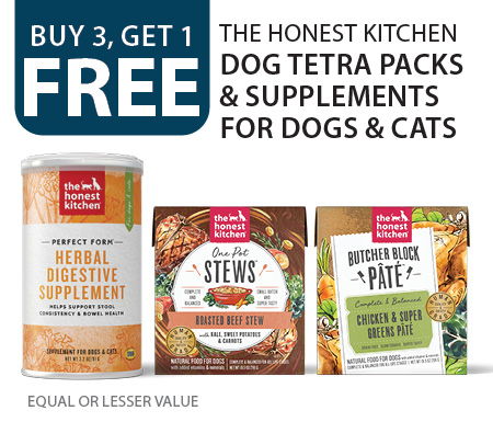 Buy 3, get 1 free The Honest Kitchen Dog Tetra Packs & Supplements for Dogs & Cats. Equal or lesser value