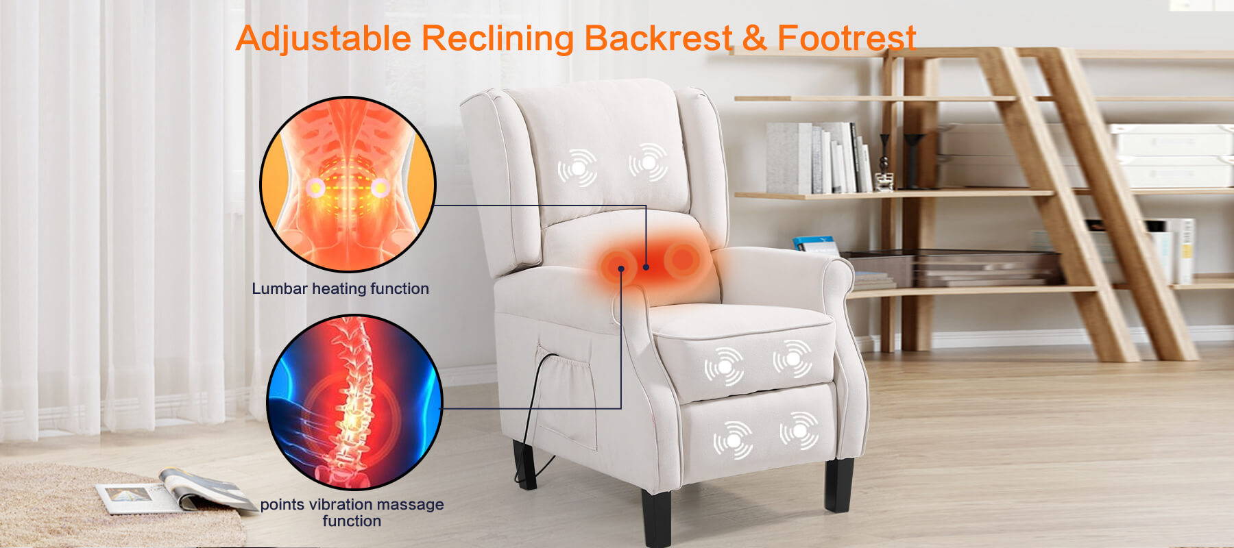 Asjmreye Wingback Recliner Chair,Heating and Vibrating Massage